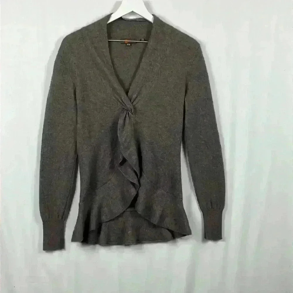 Repeat Womens Sweater Gray 40/M Long Sleeves Waterfall Front Ribbed Cuffs Classy